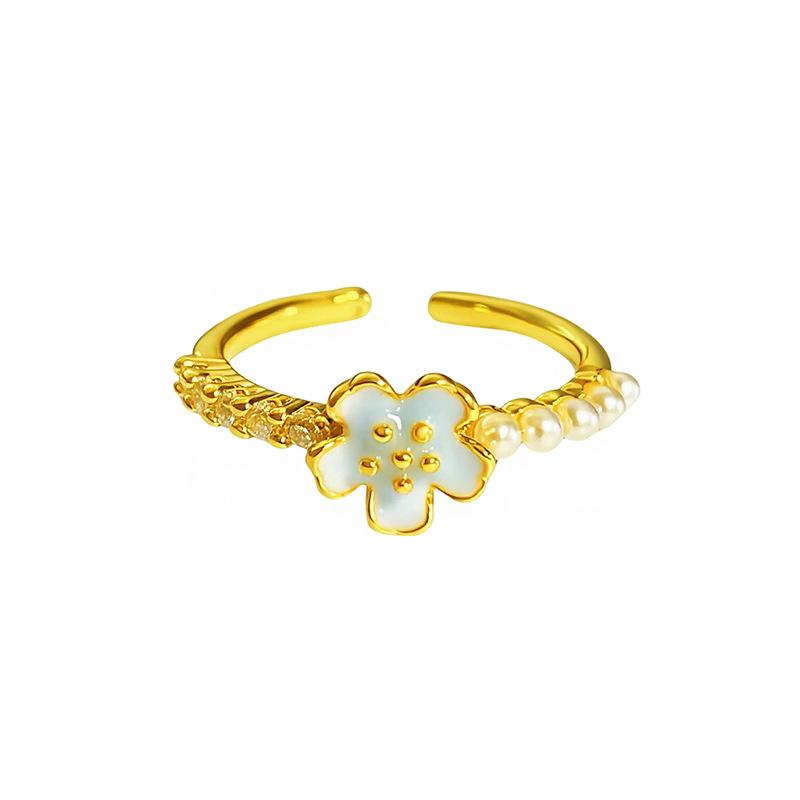 [Honey Gold Ring] Medieval Enamel Oil Daisies Flower Simple Opening Ring Niche Exquisite High-End Women