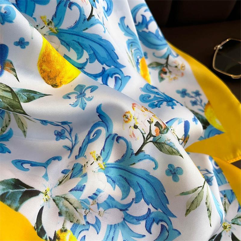 Square Silk Scarf Printed In Lemon Yellow For Women, 70X70Cm, Ties, Fashionable Decoration, Scarf, Hijab Bag, Rib,  Collectio