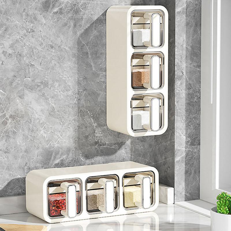 Horizontal and Vertical Dual-purpose Three-grid Seasoning Box Wall-mounted Kitchen Seasoning Spice Jar Seasoning Storage Box Set