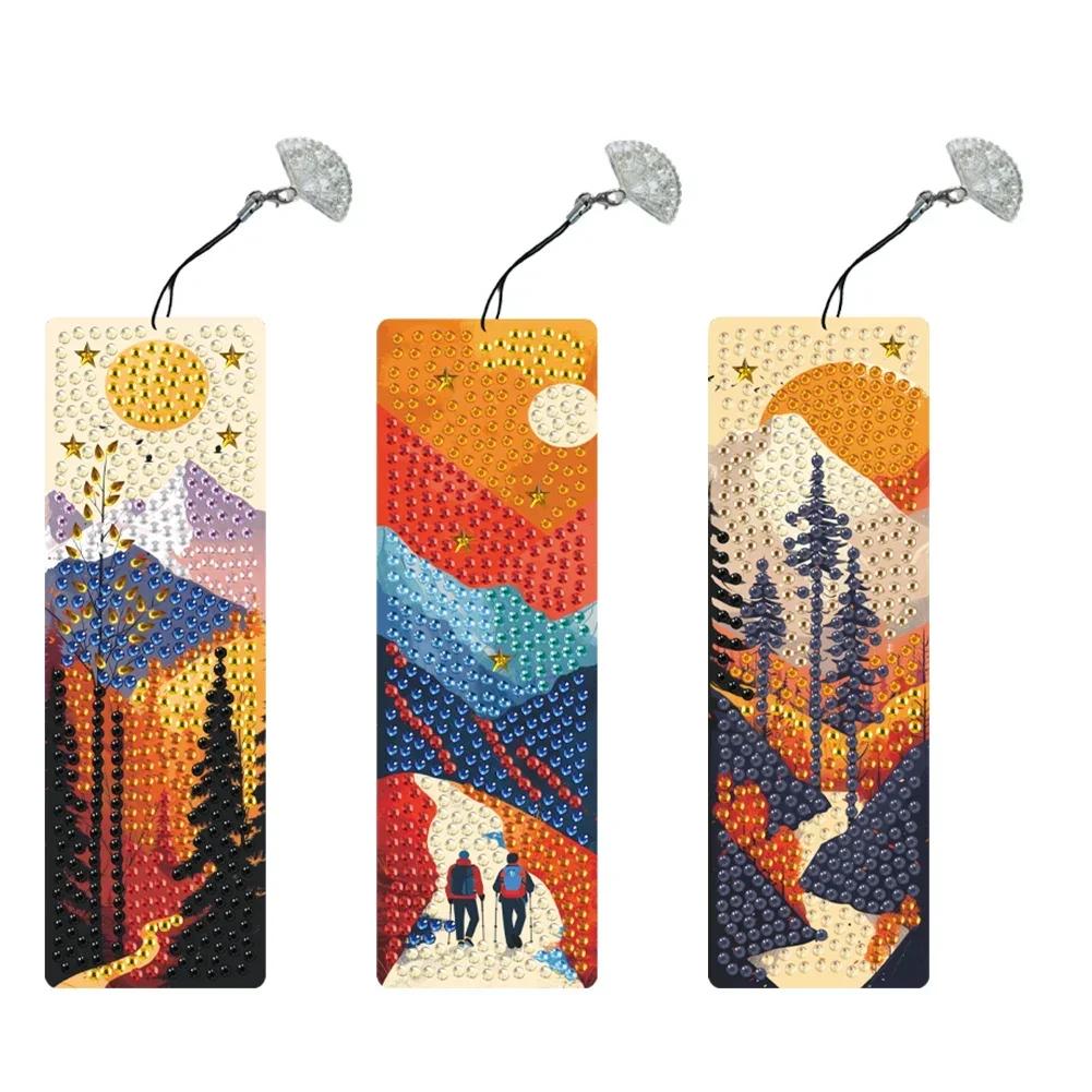 3Pcs Special Shape Flower Diamond Bookmark Art Projects Diamond Painting Bookmark Making Kit Diamond Art Bookmark with Pendant