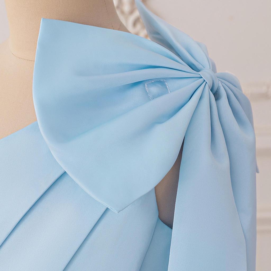 Big Kid One-Shoulder Satin Princess Dress with Bow - Formal Wedding & Runway Costume