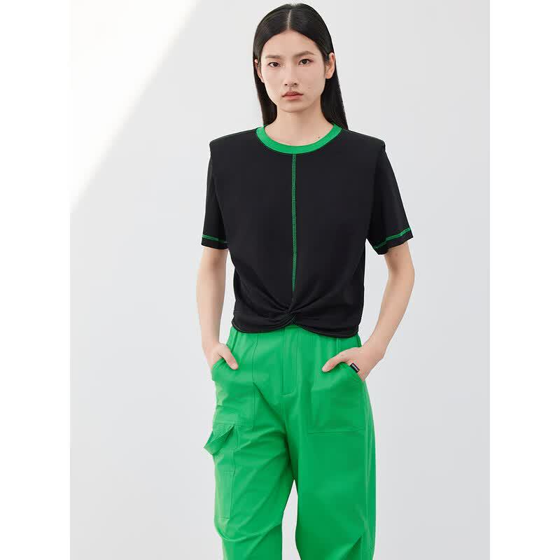Women s Summer Round Neck Pure Cotton Short Sleeve T-Shirt L
