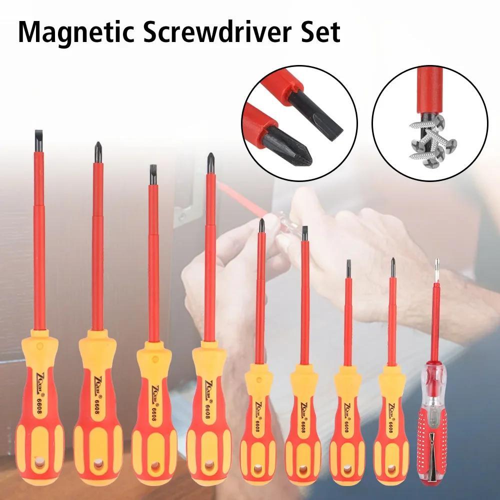 9Pcs Magnetic Screwdriver Screwdriver Set Insulated Phillips Slotted Bits Electrician For Electrician Hand Tools Multifunctional