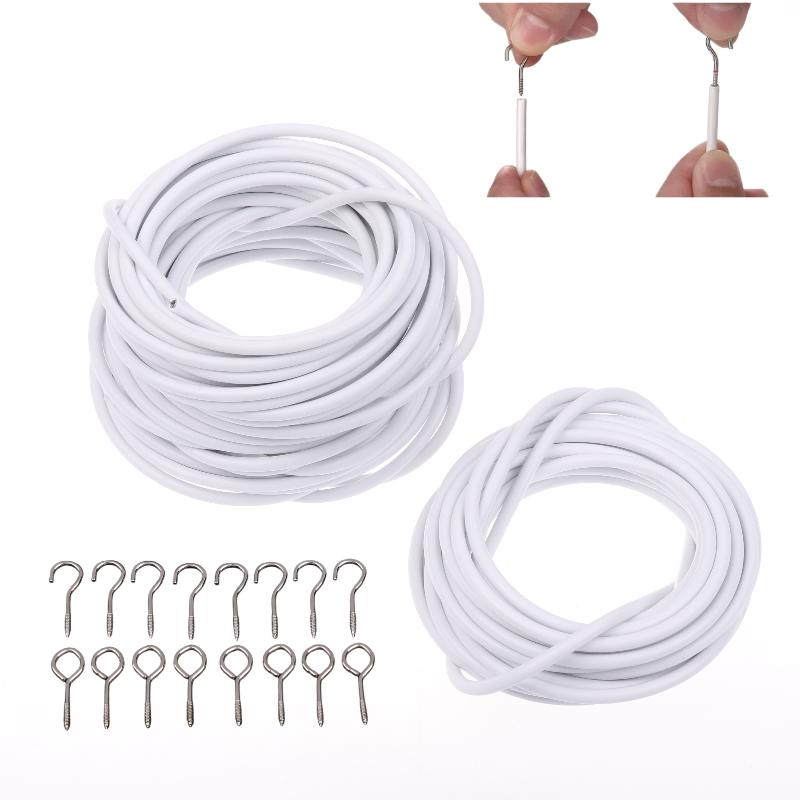 1 Sett Hvit PVC Stål Gardinskinne Tråd 2/3/5/6 Meter Gardin Fjærtau Med Kroker Øyer Veggopphengslinje