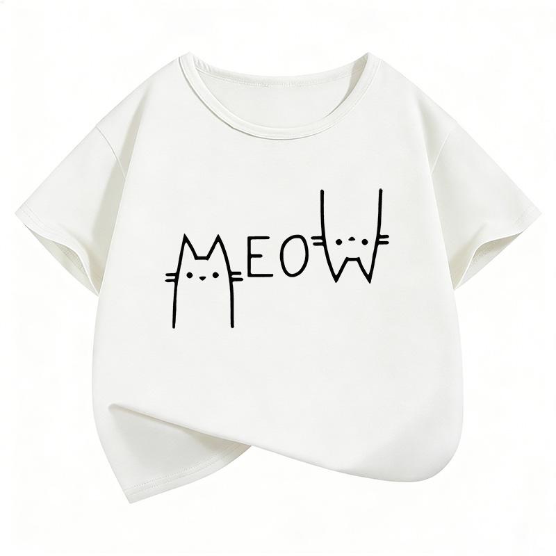 Meow Cat Graphic Kids Tshirts Summer Short Sleeve Tees Cartoon Animal Boys Girls Clothes Kawaii Kitten Tops Y2K Children Tshirt
