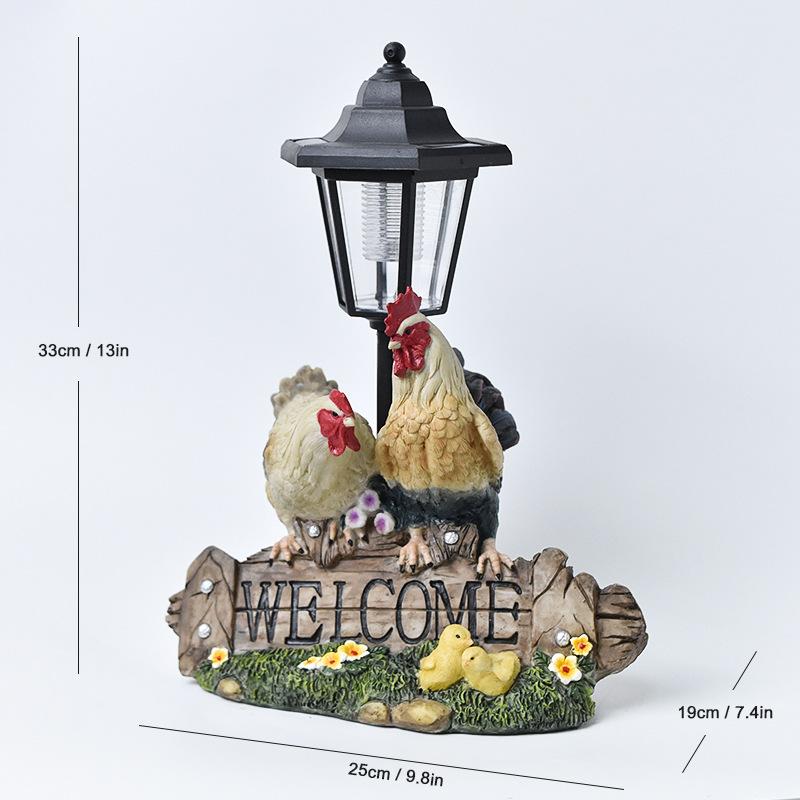 JYL TS/095,Hot Sale Resin Street Lamp Couple Chicken Solar Outdoor Light for Garden Path Decor Statue Lamp