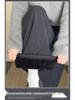 Women's Black Thick Lambswool Cotton Patchwork Wide-Leg Pants - Autumn/Winter Warm Velvet Plush, Straight-Leg Style