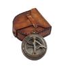Sonnenuhr Kompass mit Lederetui, Messing , Geschenk für Ihn, Graviert , Drücken für Camping, Wandern,