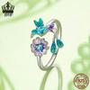 Avle Spring Bird & Flower Adjustable Open Ring - S925 Sterling Silver for Women