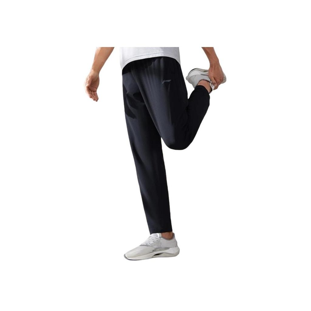 Li-Ning Solid Color Logo Elastic Waist Straight-Leg Quick-Drying Knit Sports Pants Men Bottoms Black AYKT205-1