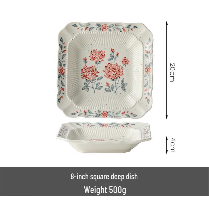 Ru Han Retro Rose Garden Embossed Ceramic Divided Plate