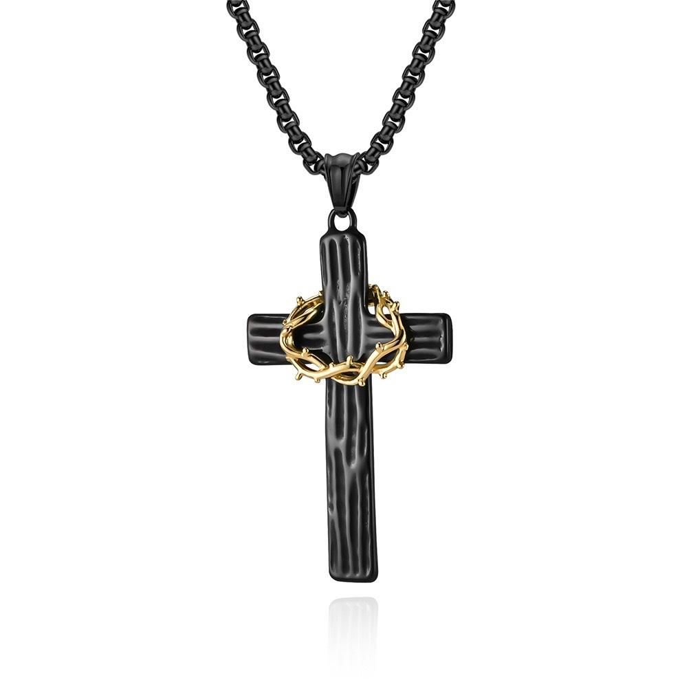 Original Design: Niche Thorn Cross Necklace, Black Gold, High-end, Neutral Style, Hip-hop, Personalized Men's Necklace