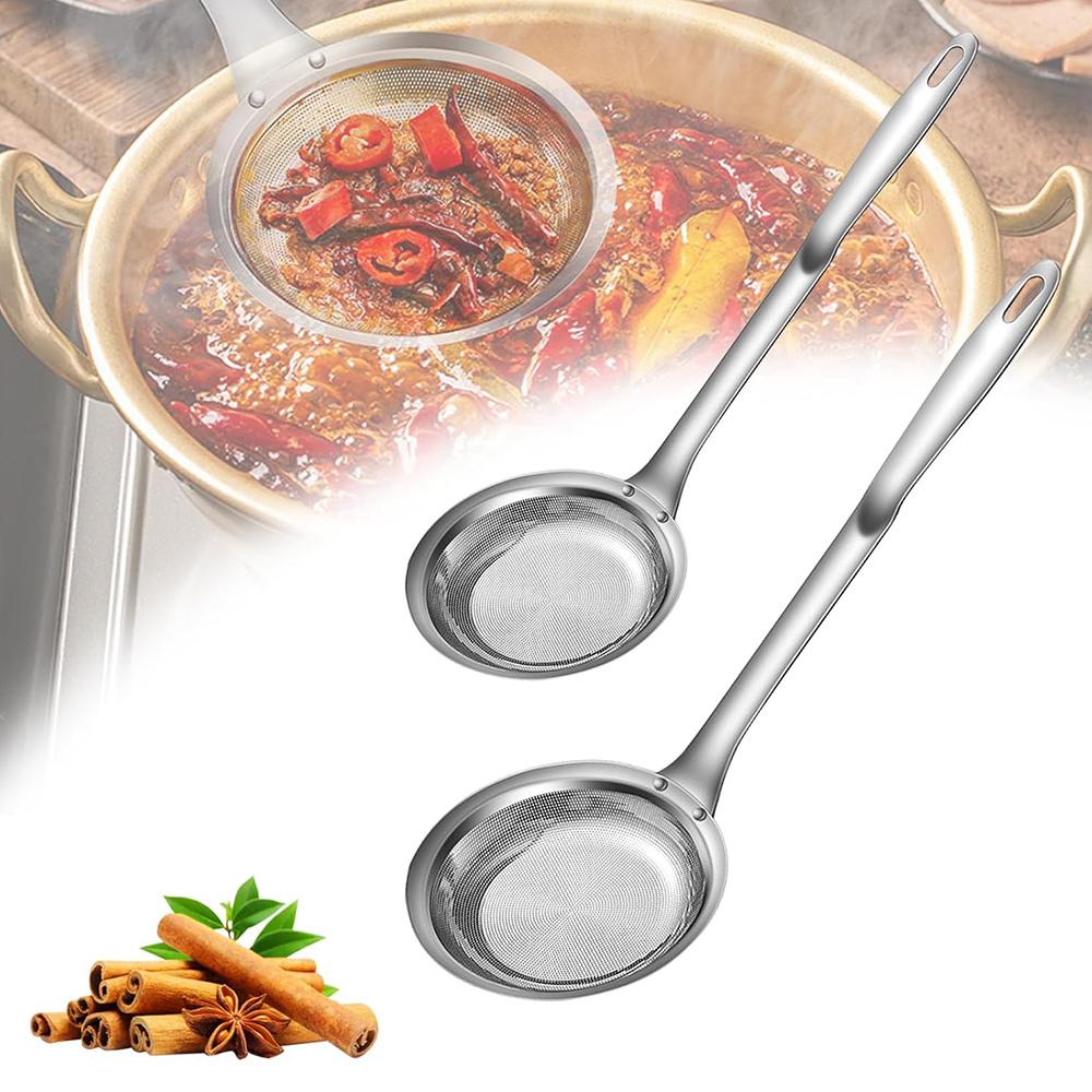 

2pcs 304 Stainless Steel Extra Fine Mesh Strainer for Skimming Grease and Foam