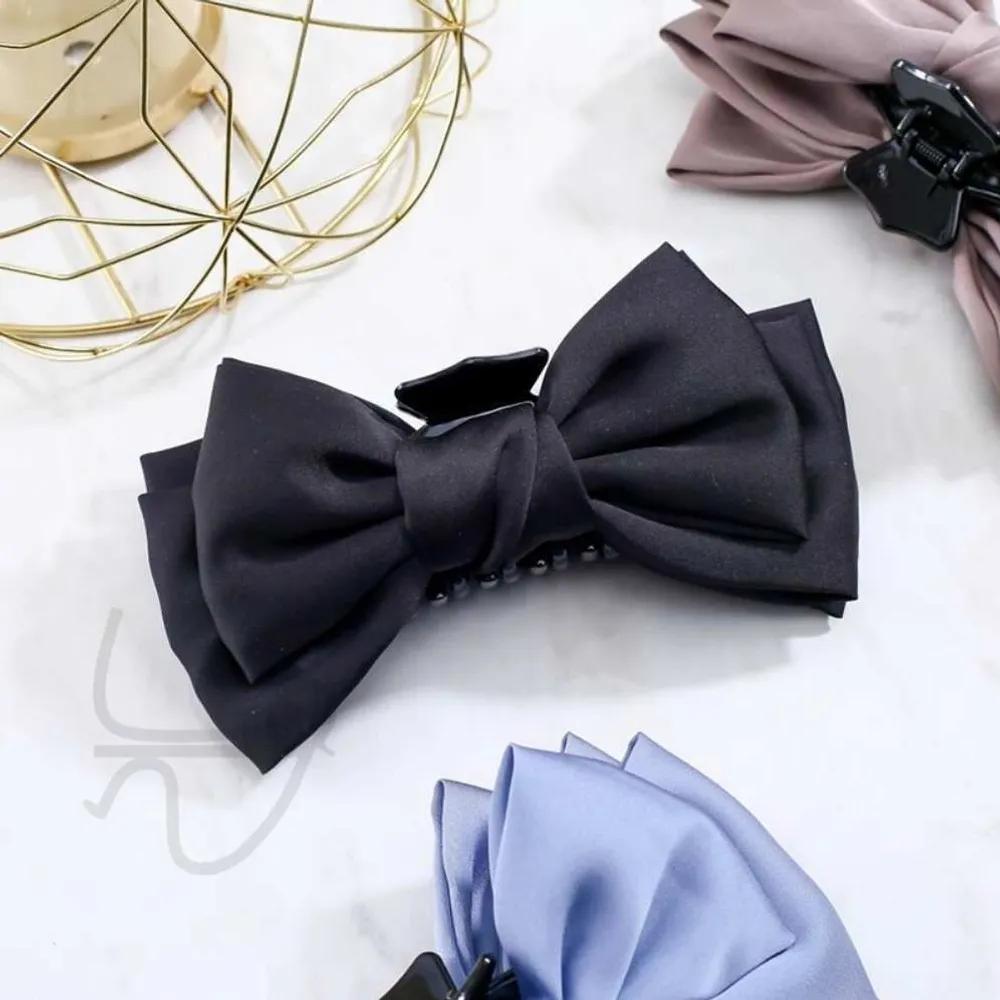 NeulWAYS Silk Large Ribbon Claw Clip Black Ribbon Hair Clip Large Hair Clip