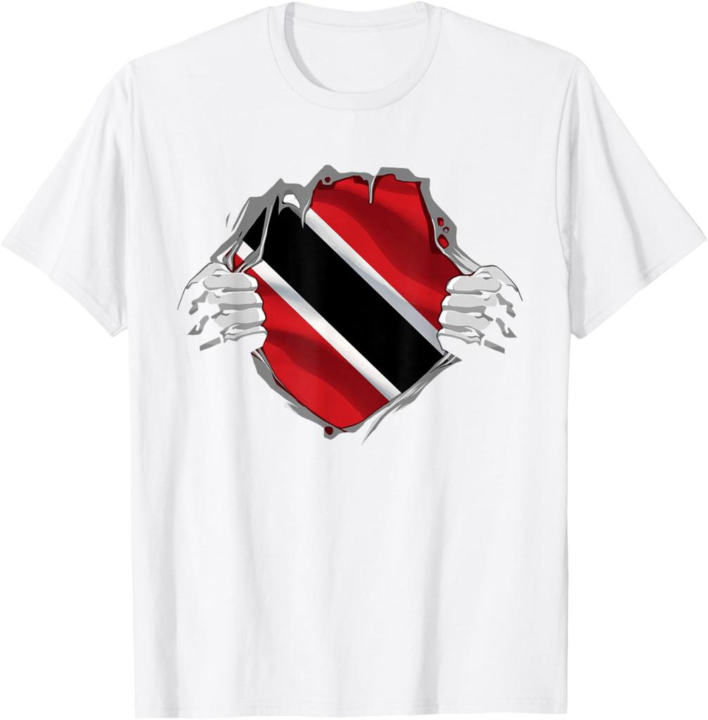 Trinidad Flag Ripped Shirt Trini Roots Men's Graphic Print Cotton Short Sleeve Casual T-Shirt