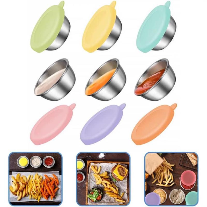 Sauce Packaging Cup,salad Tomato Sauce Seasoning Container,leak Proof Silicone Lid,304 Stainless Steel Dipping Dish,sauce Cup