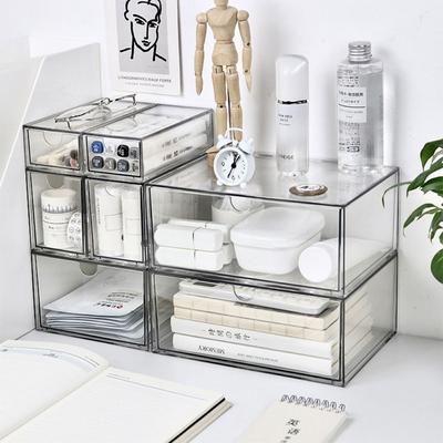 INS Desktop Storage Box Drawer Type Stackable Cosmetics Organizer Space-Saving Multi-function Transparent Organizer Shelf