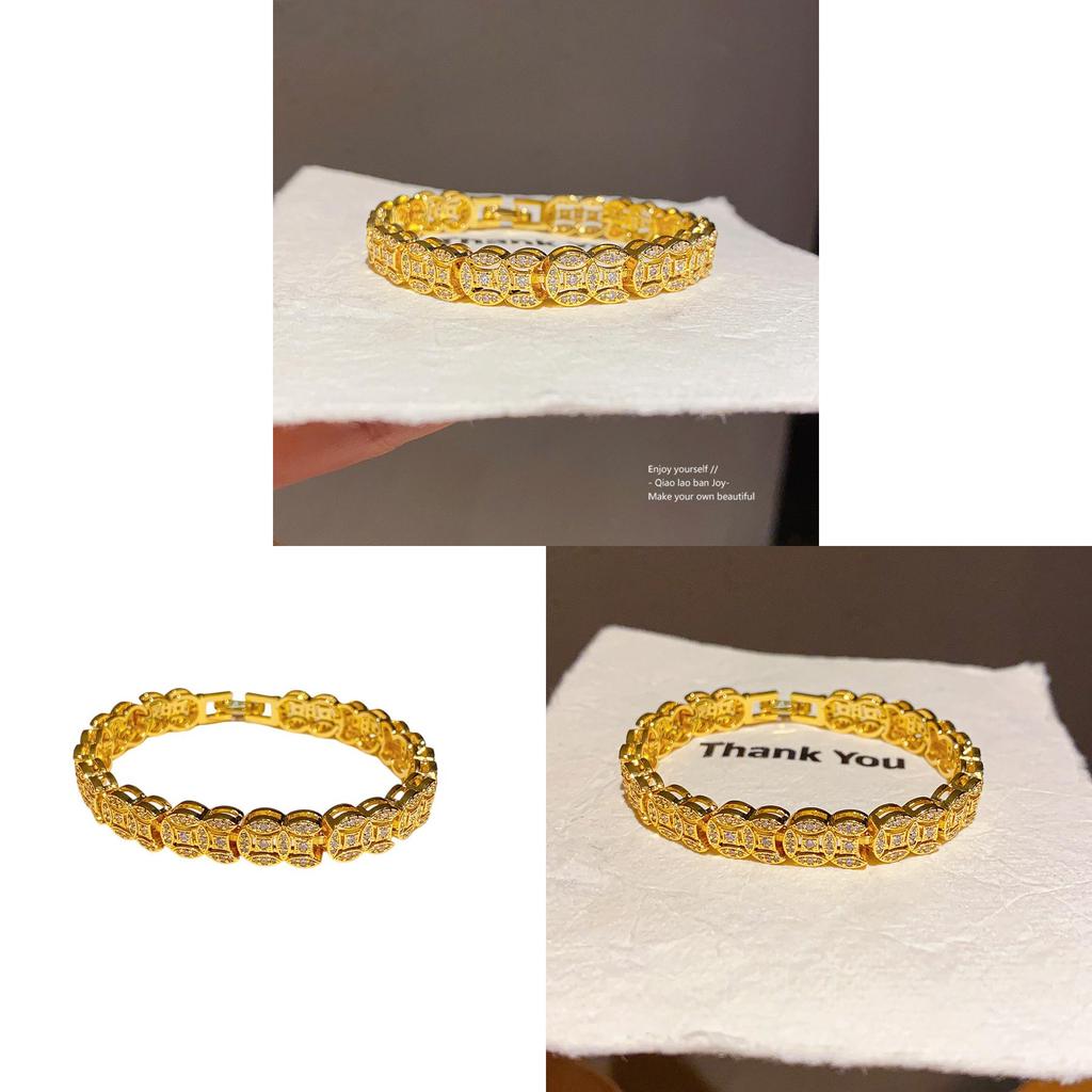 Geometrisches Kupfer-Zirkon-Armband mit elegantem Gold-Finish für Damen
