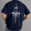 Summer Mens 100 Pure Cotton Casual Sports Loose Oversized Retro Compass Printed Comfortable Round Neck Short Sleeved Tshirt