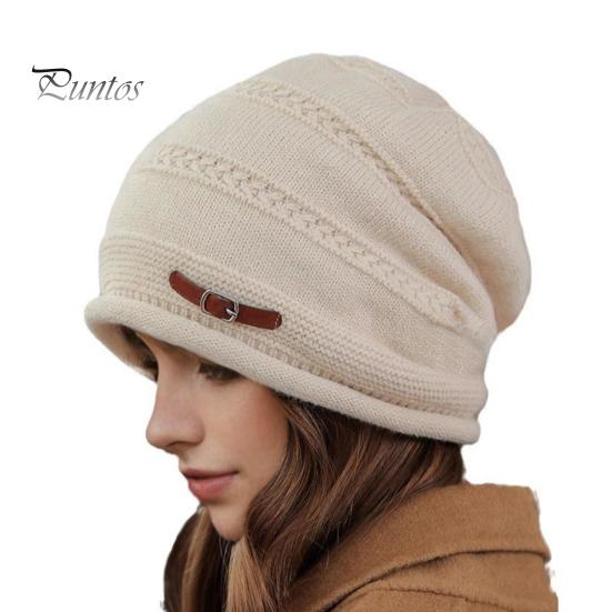 Wintermütze für Damen, dick gestrickt, winddicht, mit Plüsch gefüttert, hält warm, Ohrenschutz, elastische Baggy-Kappe, Outdoor-Mütze für den Schulweg