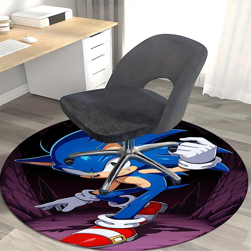 1pc Sonic the Hedgehog Round Carpet - Anime Design Office Chair Mat, Non-Slip Rug for Home Decor, Seasonal Gift, Suitable for Office, Living Room
