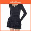 Gothic Style Dress With Abstract Print And Mandarin Collar For Streetwear Fashion