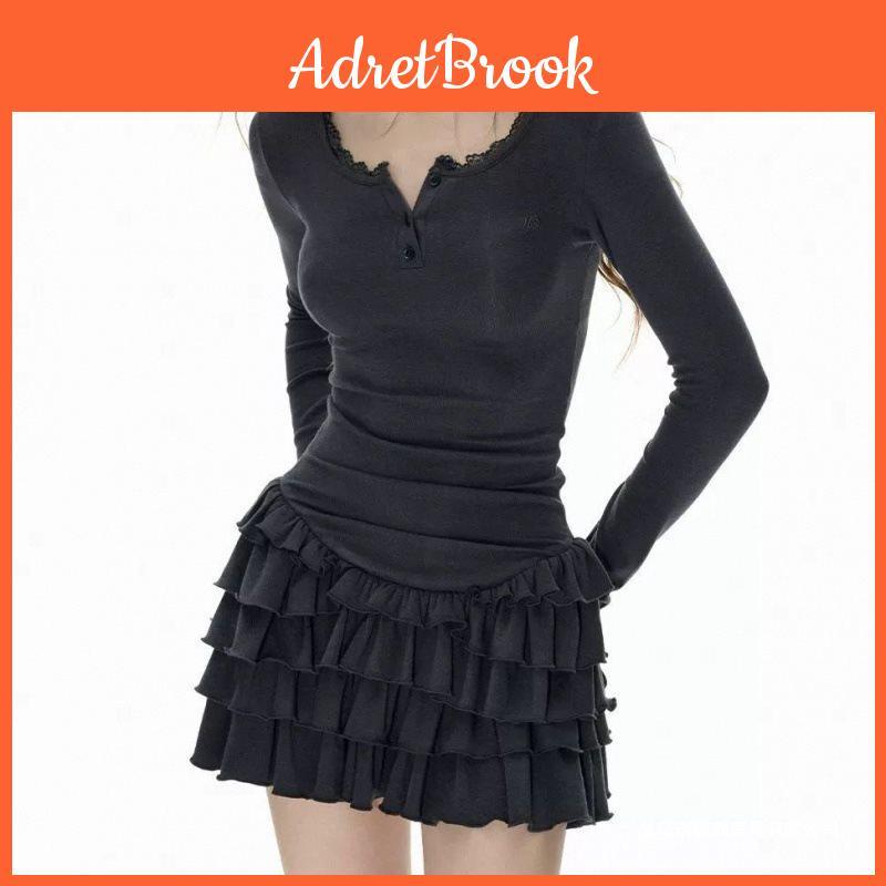Gothic Style Dress With Abstract Print And Mandarin Collar For Streetwear Fashion