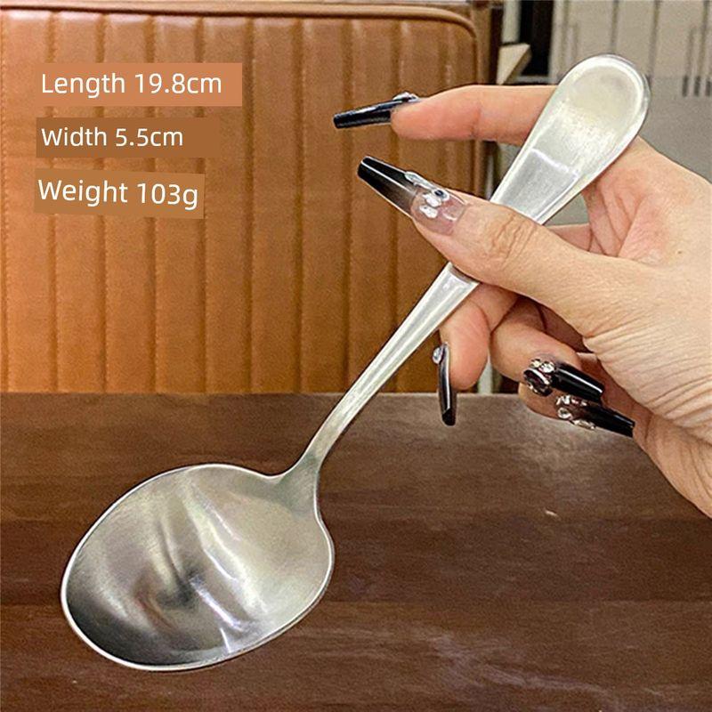 18/10 Stainless Steel Spoon Noodle Spoon For Home Small Spoon Big Mouth Soup Dried Rice Spoon Deep Mouth Noodles Soup Ladle 18/10 Powder Spoon [Matte Style]