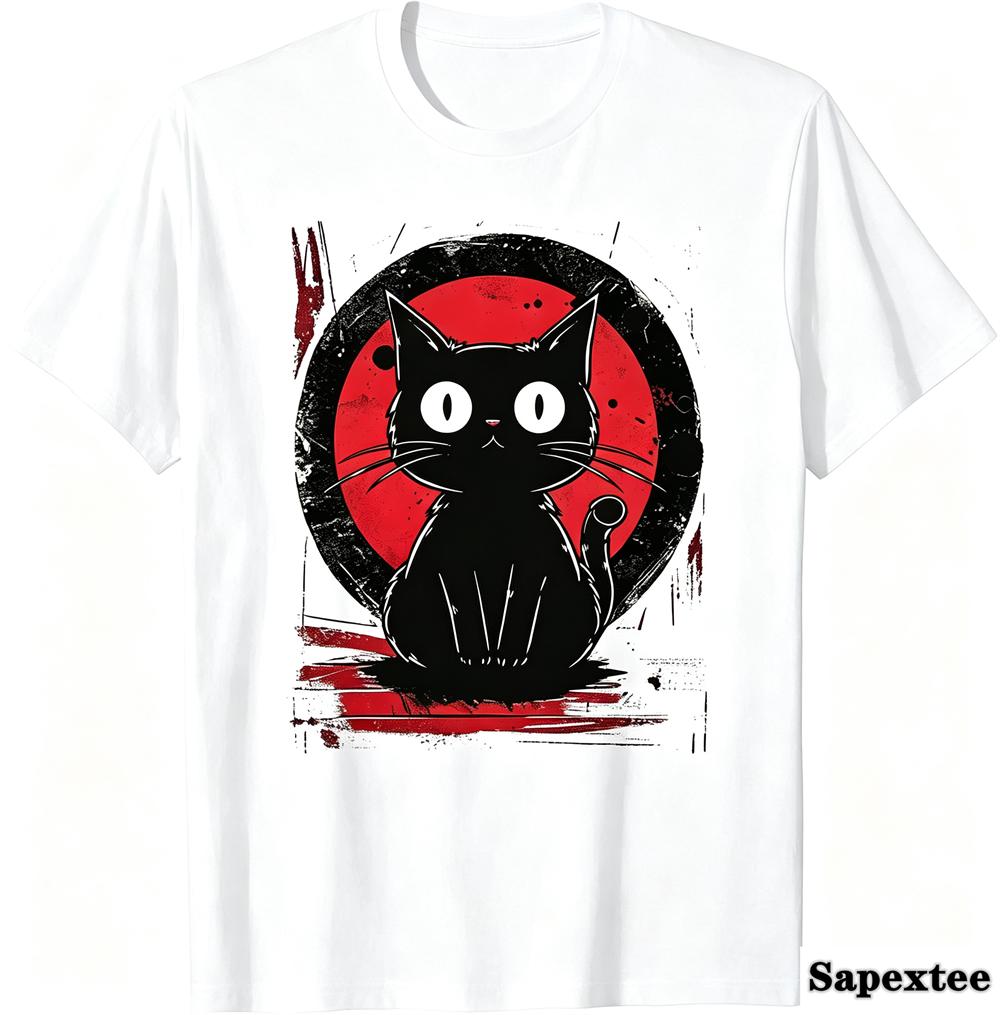 Cute Cat Japanese Black Anime Cat Tshirt Cute Cat Clothing Unisexs Tops Graphic Tshirt Unisex Clothing Y2k Top Graphic T Shirts