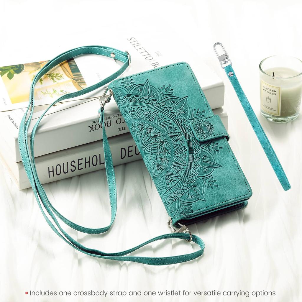 For Samsung Galaxy A32 A22 A12 A21S A71 A51 A31 A20E A50 A70 A40 A20 Wallet case with Zipper Credit Card Holder & Shoulder Strap