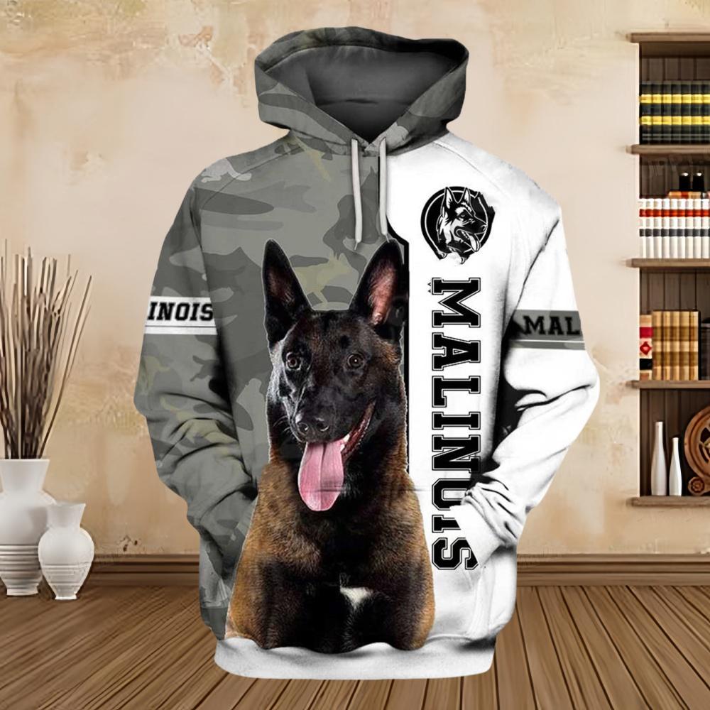2025 New Hoodies 3D Graphic Silver Ribbon Hoodies Animals Dog Belgian Malinois Sweatshirts Casual Harajuku Sportswear Clothing