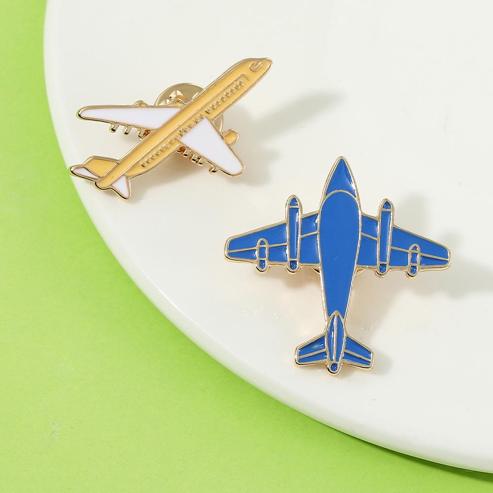 Classic The Blue Bomber Enamel Brooches Funny Airliner Passenger Plane Golden Pins For Backpack Bag Badge