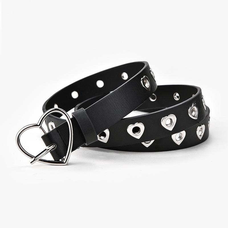 2023 Women's Heart Buckle Denim Belt with Eyelet Cutouts