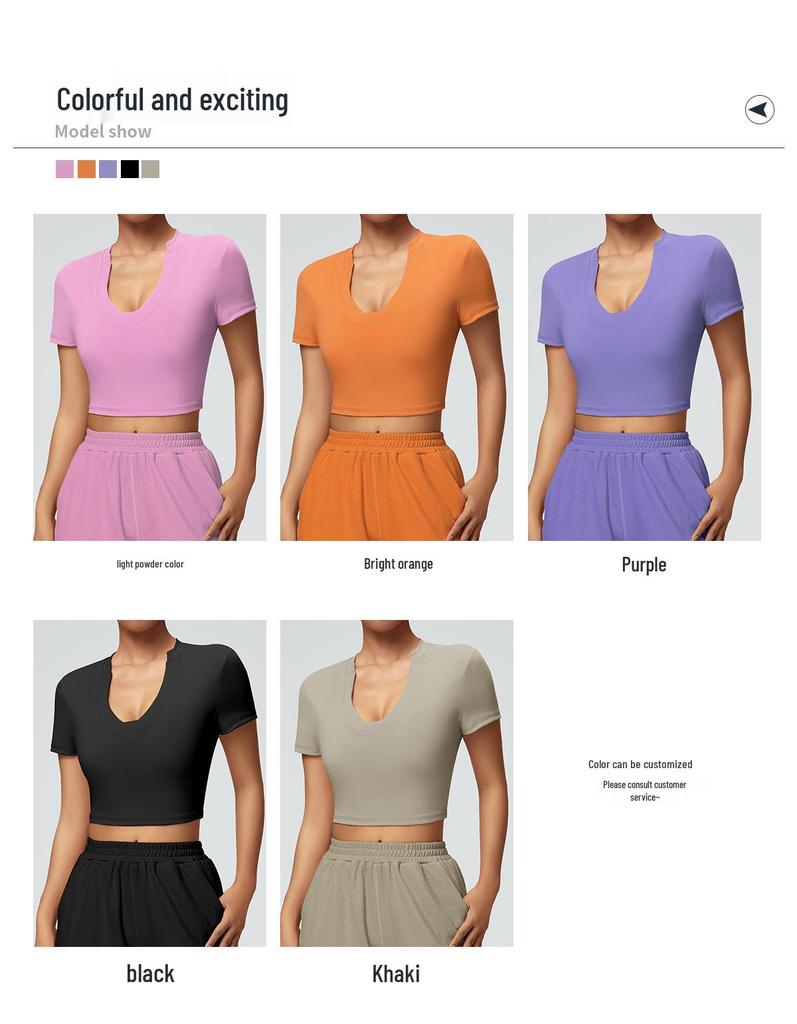 Cross-Border Slimming Nude Short-Sleeve Yoga & Sports T-Shirt