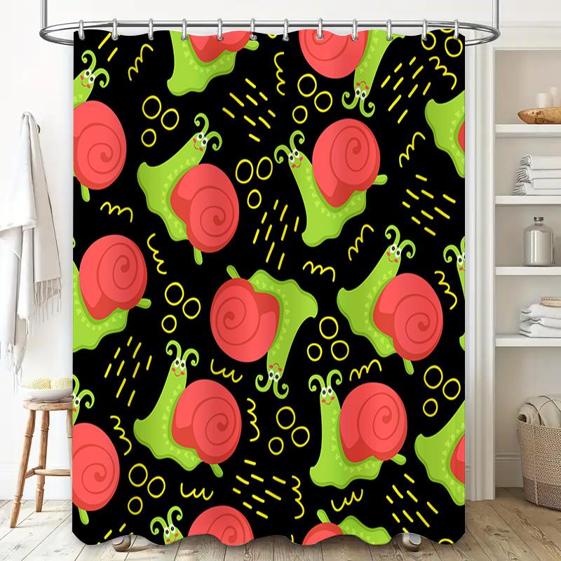 Bright Red Green Snail Print Shower Curtain Waterproof Home Decor for Bathroom Black Background (180x240cm)