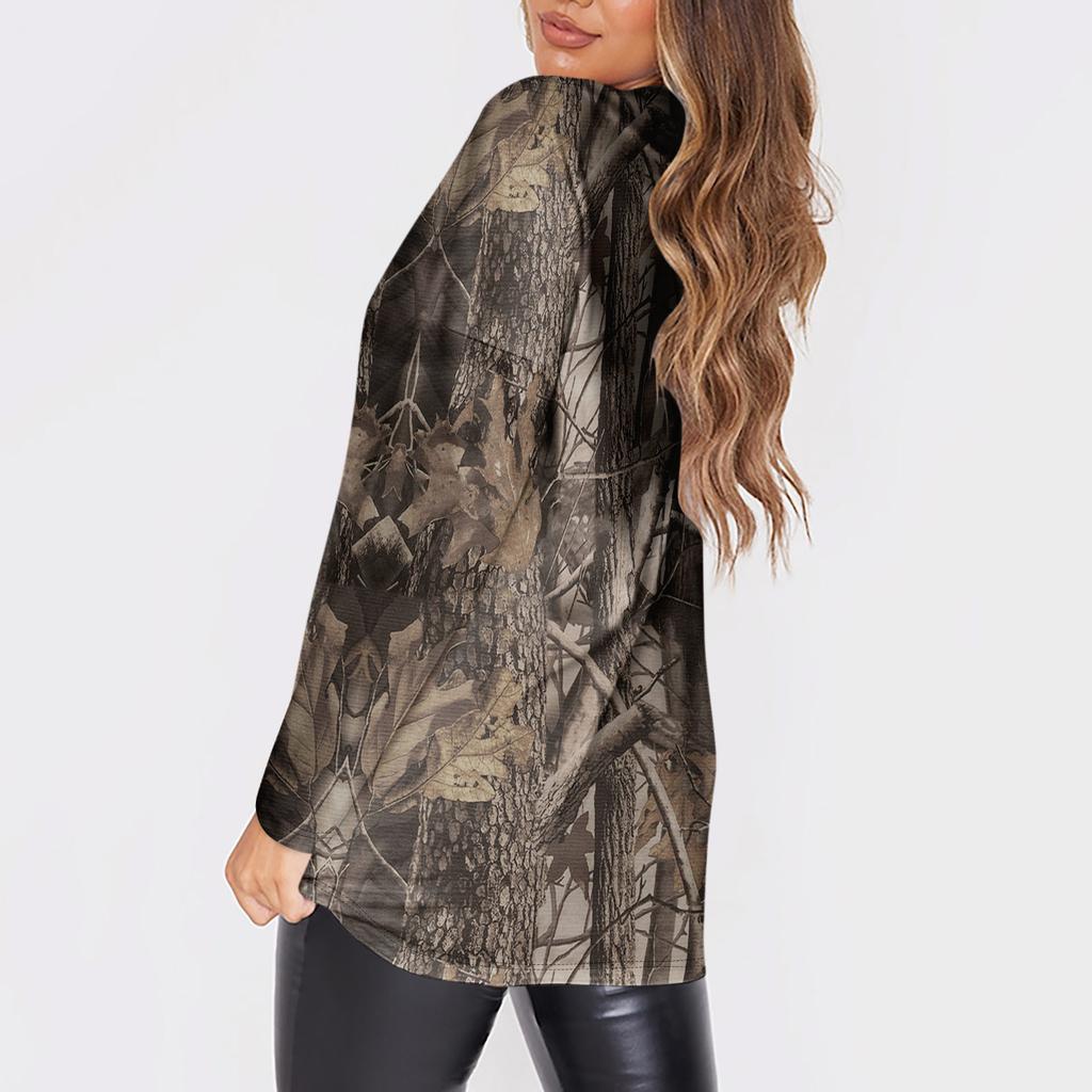 Women's Fashion O Neck Long Sleeve Workwear With Pockets Printed Tops Summer Tops For Women