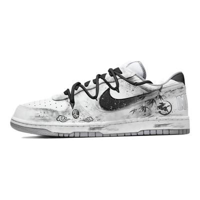 Großer Bambus Schatten Pferdehufe Leder Abriebfest Atmungsaktiv Niedrig geschnitten Skateboard Schuhe Herren Grau Weiß 355152-106(Team60-)