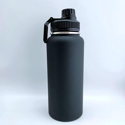1pc 1000ml Leakproof Black Matte Stainless Steel Water Bottle with Hanging Buckle - Keep Your Drinks Hot or Cold All Day