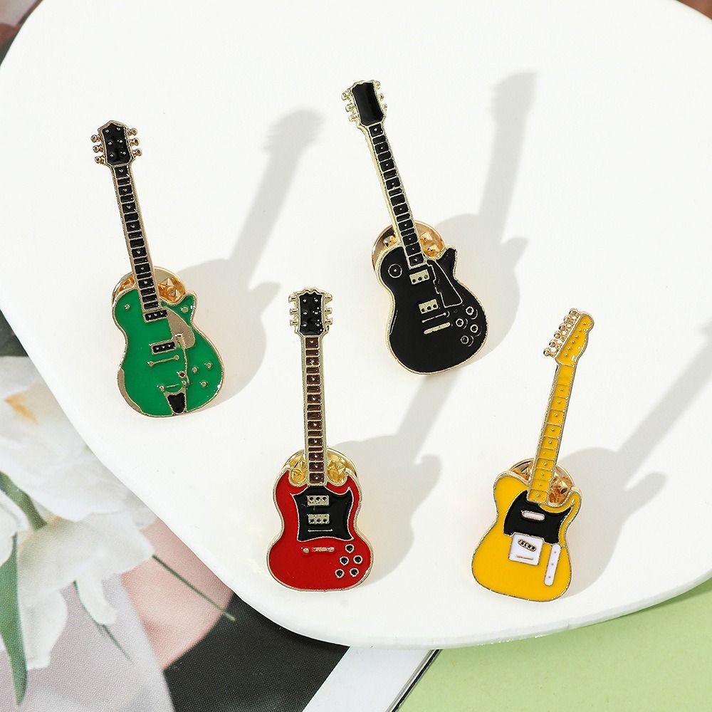 Cartoon Guitar Brooch Rock Band Guitar Enamel Pins Clothing Accessories Guitar Lapel Badge  Gifts
