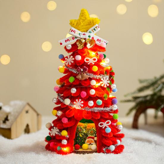 DIY Pipe Cleaners Christmas Tree Kit with String Light Twistable Plush Stick Xmas Tree
