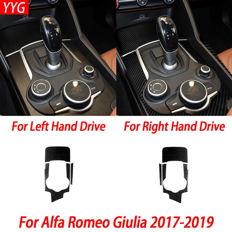 Autocollants d'accessoires intérieurs style fibre de carbone véritable Couvercle de panneau de cadre de pommeau de levier de vitesses de voiture Garniture Pour Alfa Romeo Giulia 2017 2018