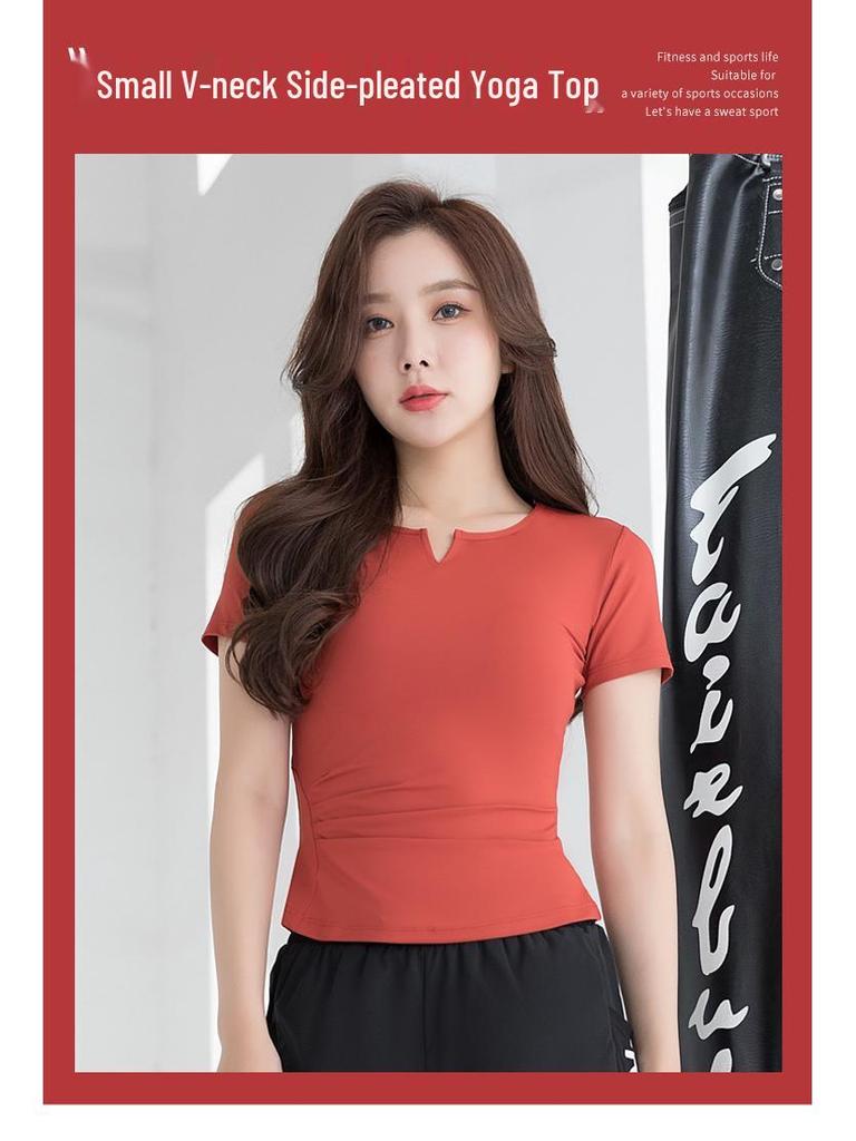 2023 V-Neck Slim Fit Yoga Top for Women - Breathable, Short-Sleeve Fitness & Running T-Shirt