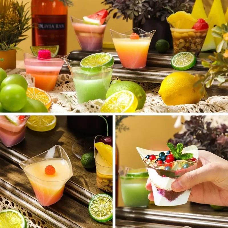 20/40PCS Plastic Dessert Cup with Spoon Pudding Cup Dessert Cake Cup 130ml Appetizer Jelly Yogurt Mousse Dessert Baking Cup