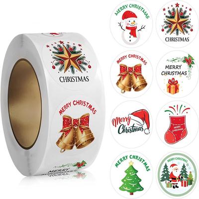 Christmas Stickers Roll 500Pcs 1 Inch Merry Christmas Stickers Happy Christmas Stickers for DIY, Envelope Seals Boxes Cards Party Favor Decorations