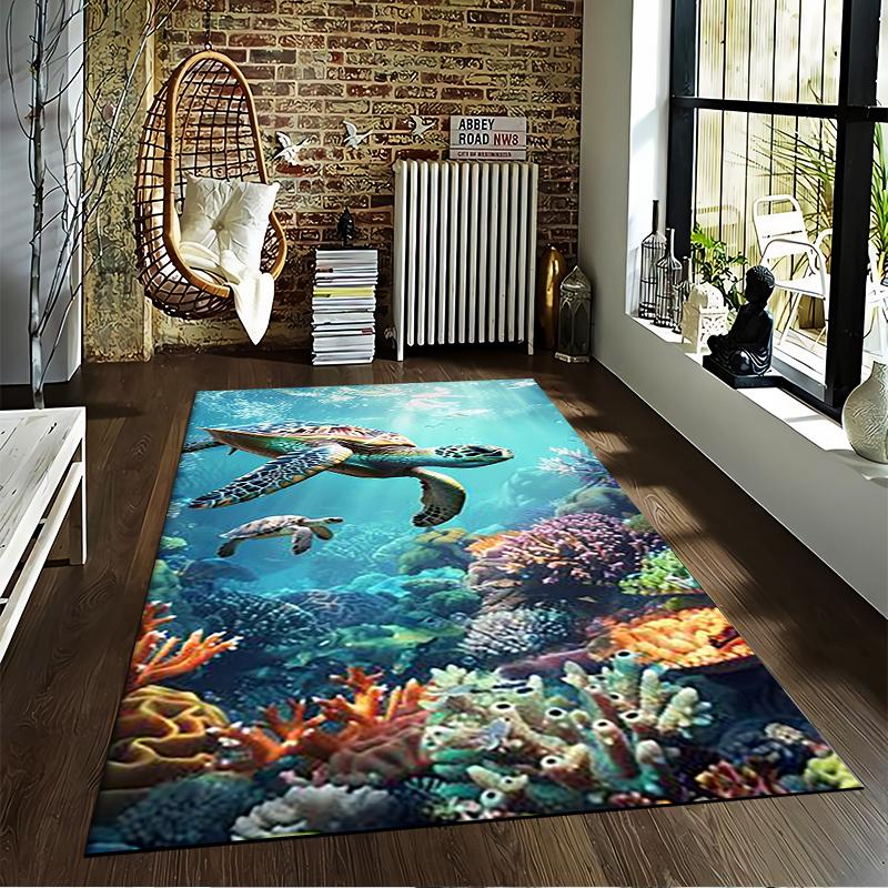 Sea Turtle Underwater Coral Reef Themed Area Rug for Home Decor Suitable for use as an anti-slip for living room bedroom sofas