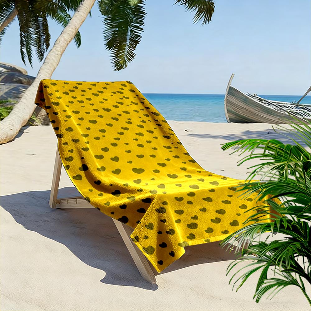 Yellow Towel with Green Heart Pattern Beach towel quick-drying for travel outdoor sports jogging beach and swimming