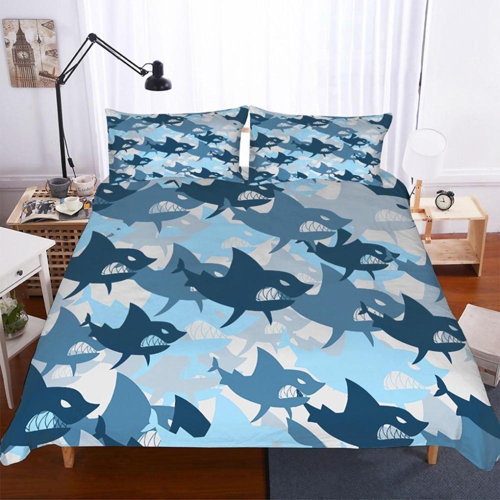 3D Shark Bedding Set Marine Animal Down Duvet Cover 2/3 Pieces Boys Teens Room Quilt Cover Luxury Soft Quick Drying Bed Cover