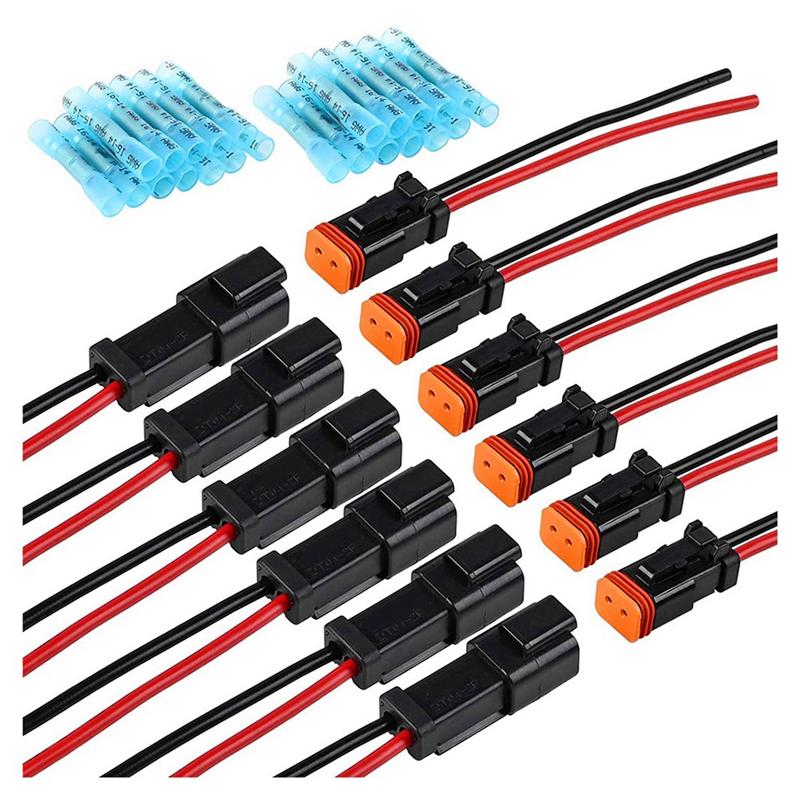 6 Pair DT 2 Pin Pigtail Kit Male Female Connector Adapter Socket Wiring Harness For LED Work Light Bar Black Accessories-A28K