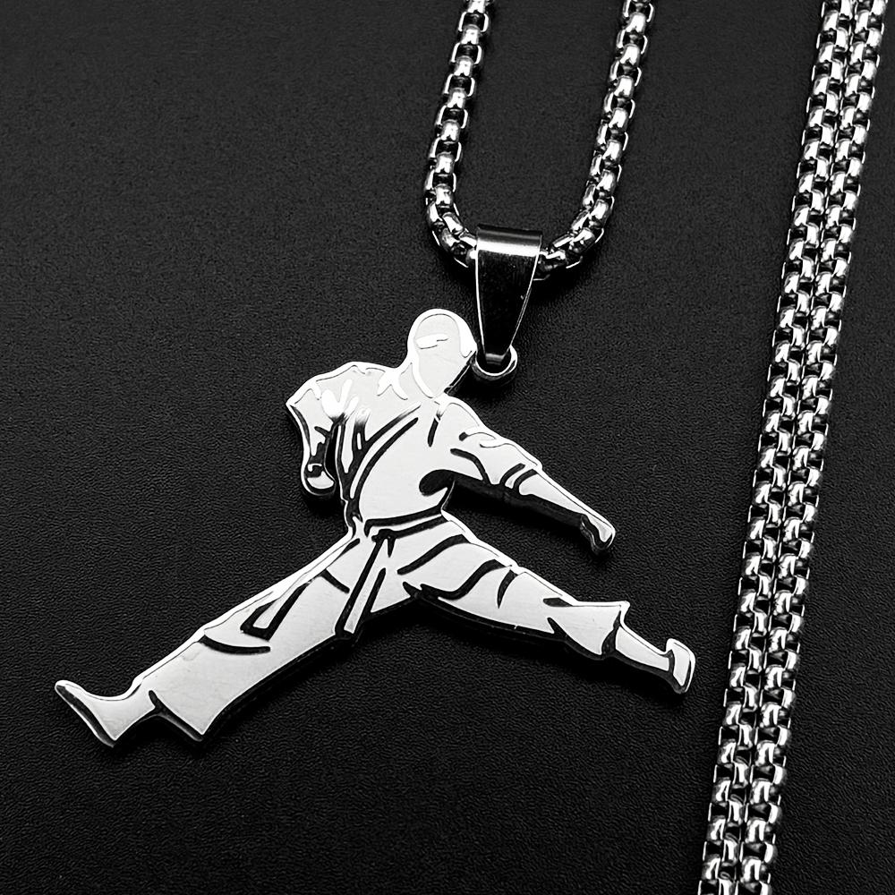 Karate Kick Man Pendant Necklace For Men Stainless Steel Martial Arts Kung Fu Charm Male Chain Jewelry Taekwondo Fighter Gift