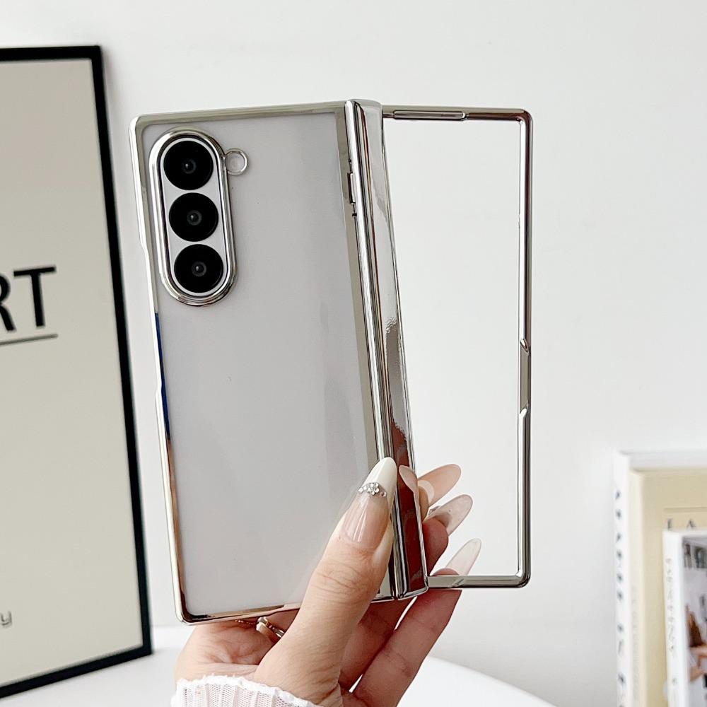 Hard Shell Transparent Electroplated Phone Case for Samsung Galaxy Z Fold7 6 5 4 3 Spring Hinge Protective Shockproof Hard Cover